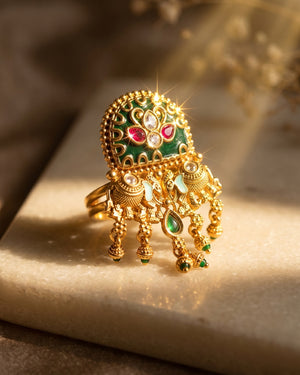 Hariyali Meenakari Jhumka Ring
