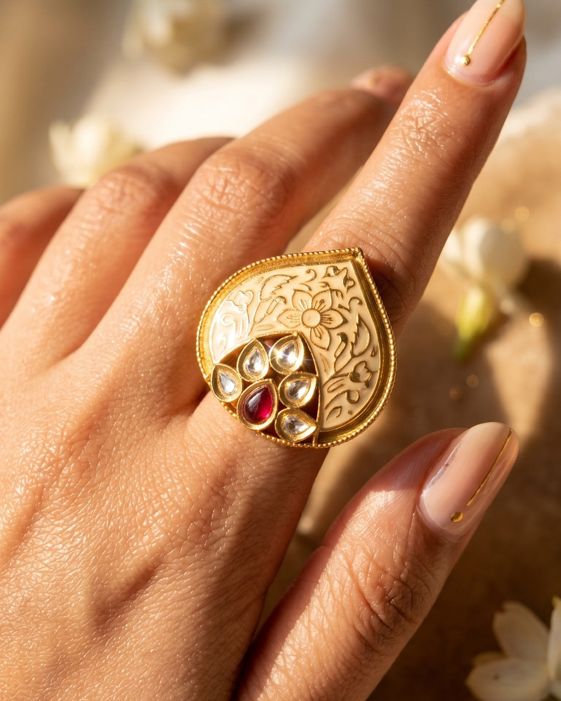 Gulaab Patti Meenakari Ring