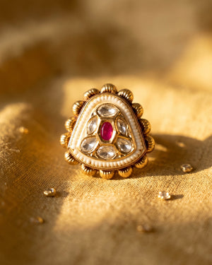 Trikon Kundan Ring - Ruby