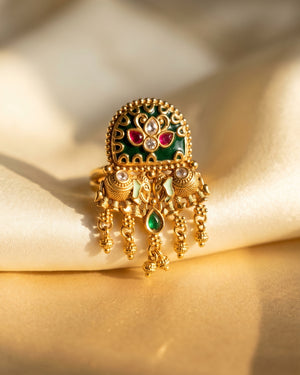 Hariyali Meenakari Jhumka Ring