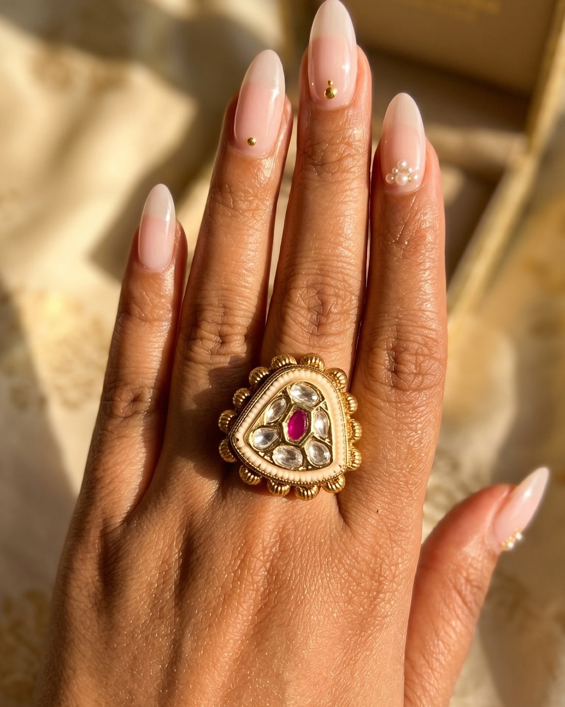 Trikon Kundan Ring - Ruby