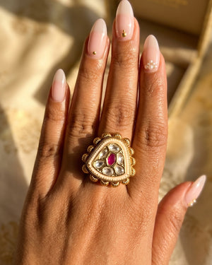 Trikon Kundan Ring - Ruby