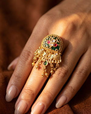 Hariyali Meenakari Jhumka Ring