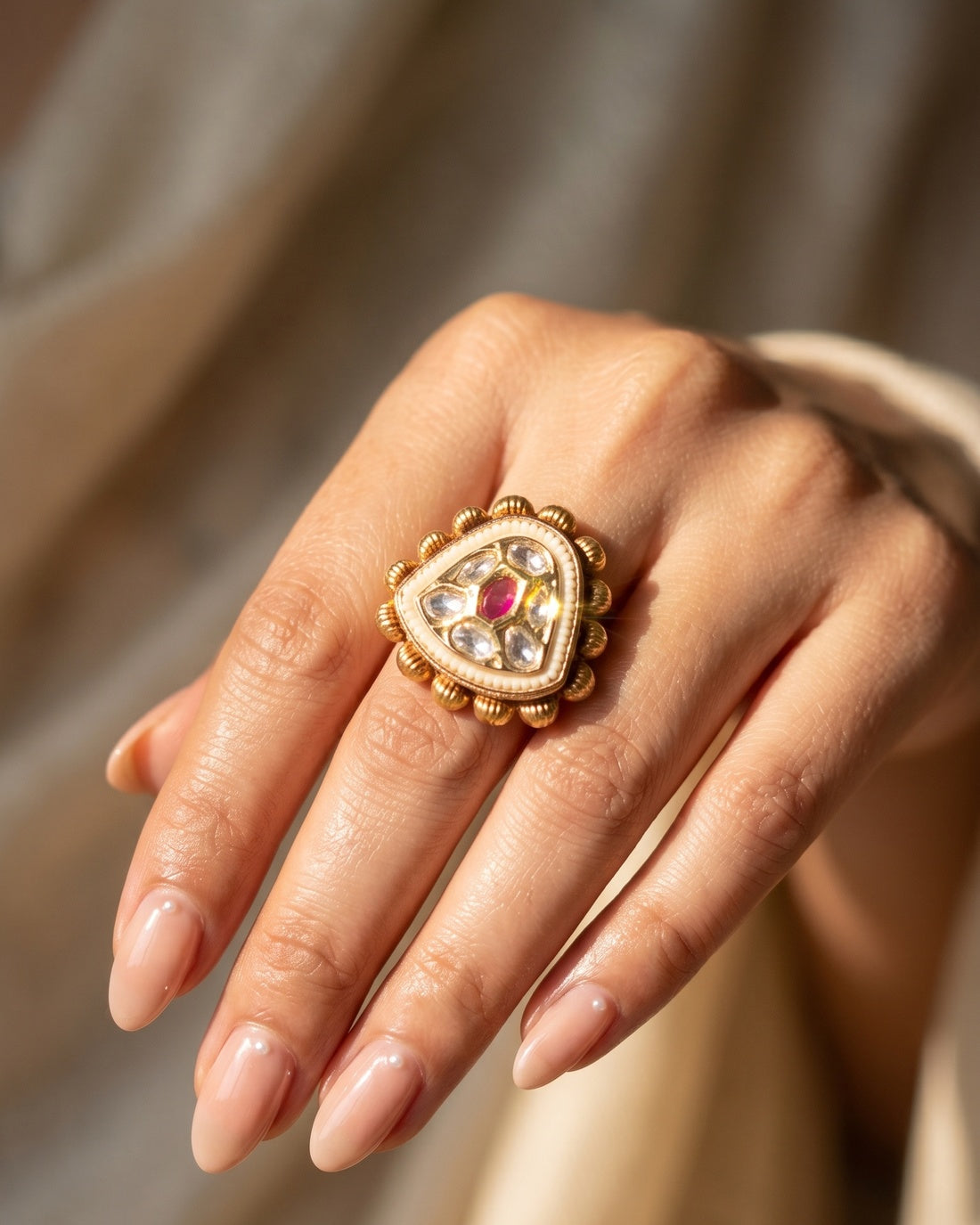 Trikon Kundan Ring - Ruby