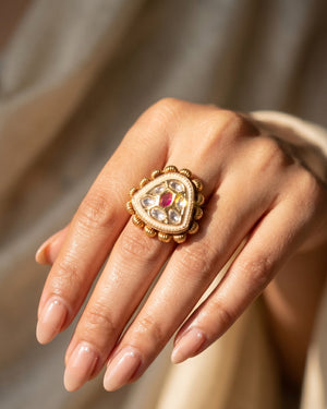 Trikon Kundan Ring - Ruby