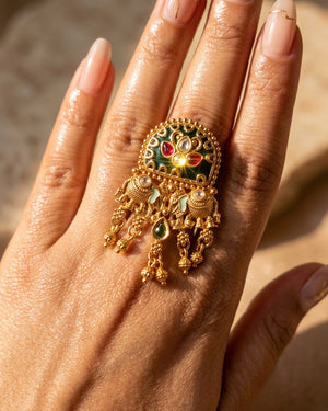 Hariyali Meenakari Jhumka Ring