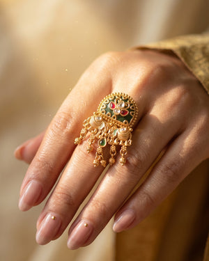 Hariyali Meenakari Jhumka Ring