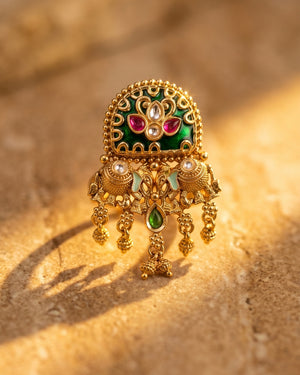 Hariyali Meenakari Jhumka Ring