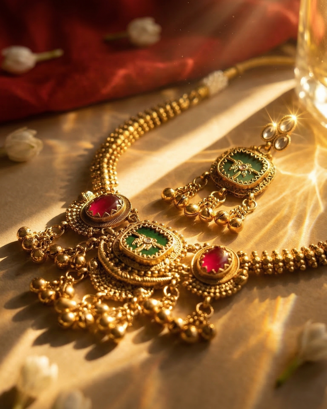 Palm Dune Necklace Set (Red and Green)