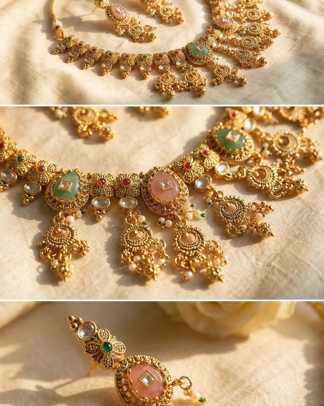 Mrinalini Necklace Set (Pink Gold)