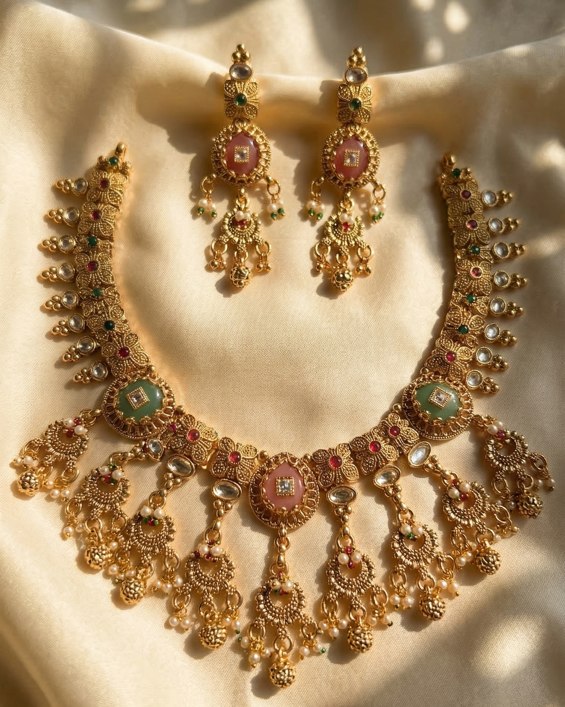 Mrinalini Necklace Set (Pink Gold)