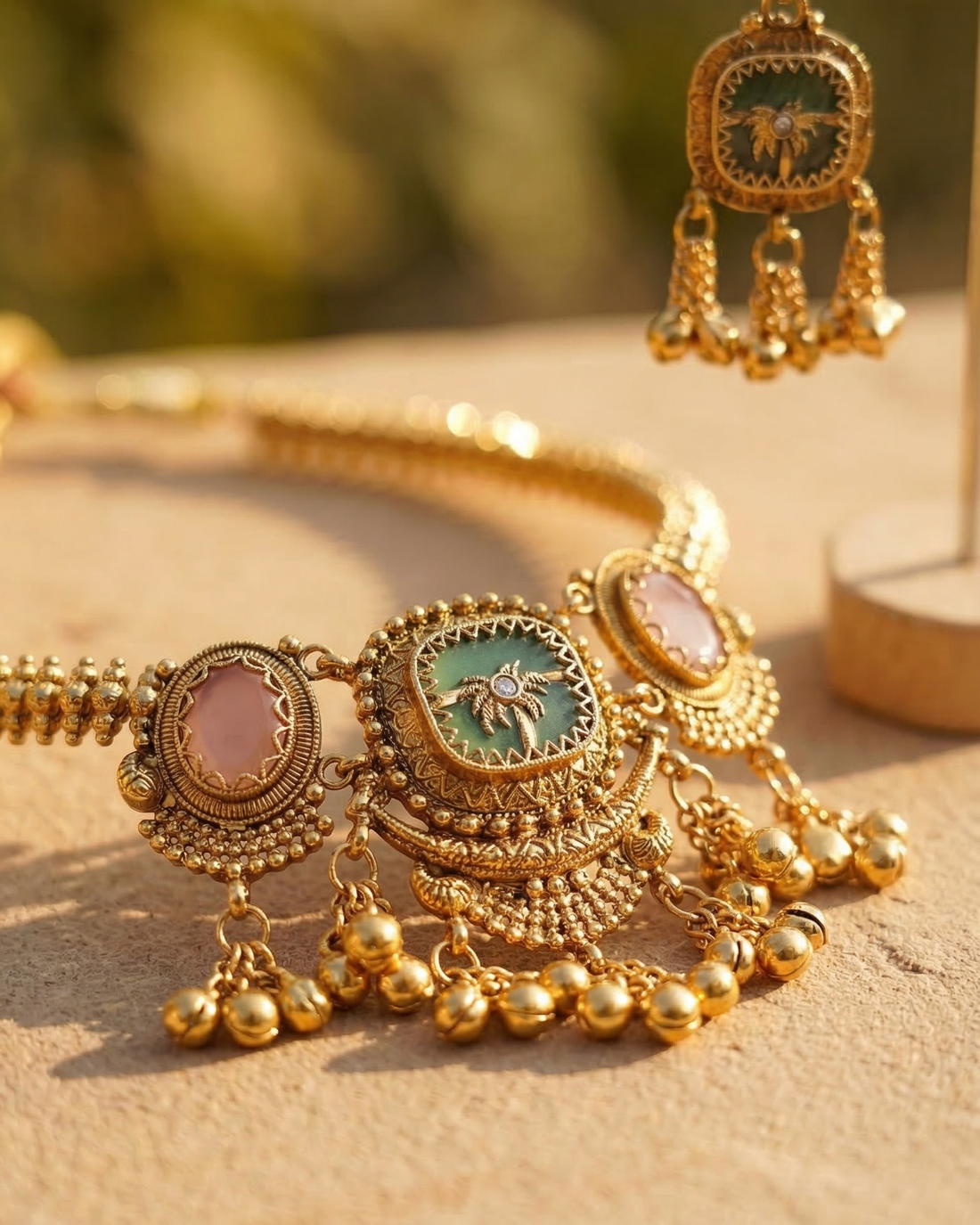 Palm Dune Necklace Set (Pink Green)