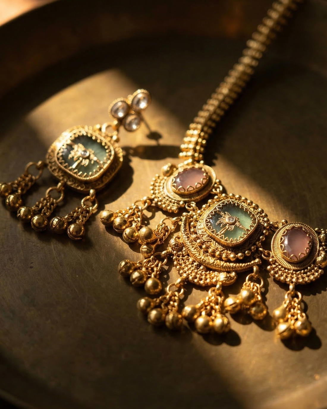 Palm Dune Necklace Set (Pink Green)