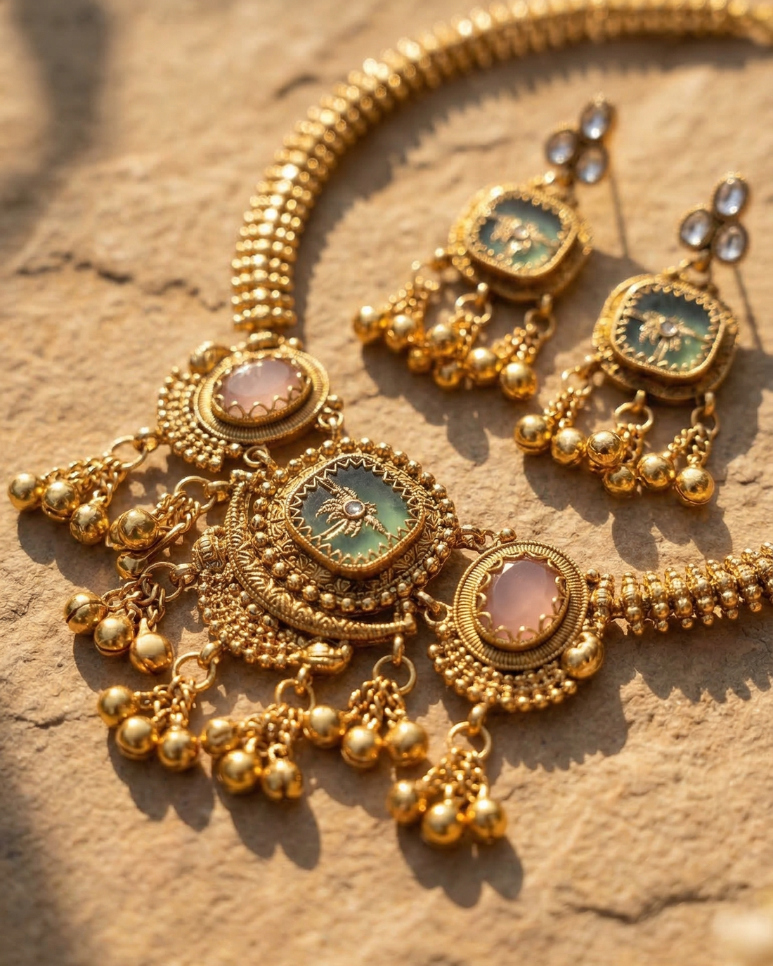 Palm Dune Necklace Set (Pink Green)