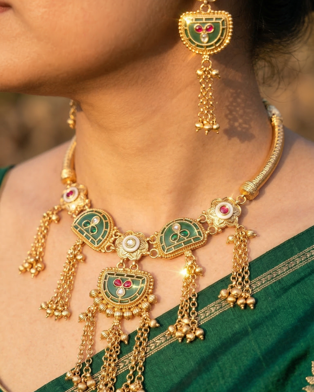 Gulnaar Tassel Necklace (Light Green)