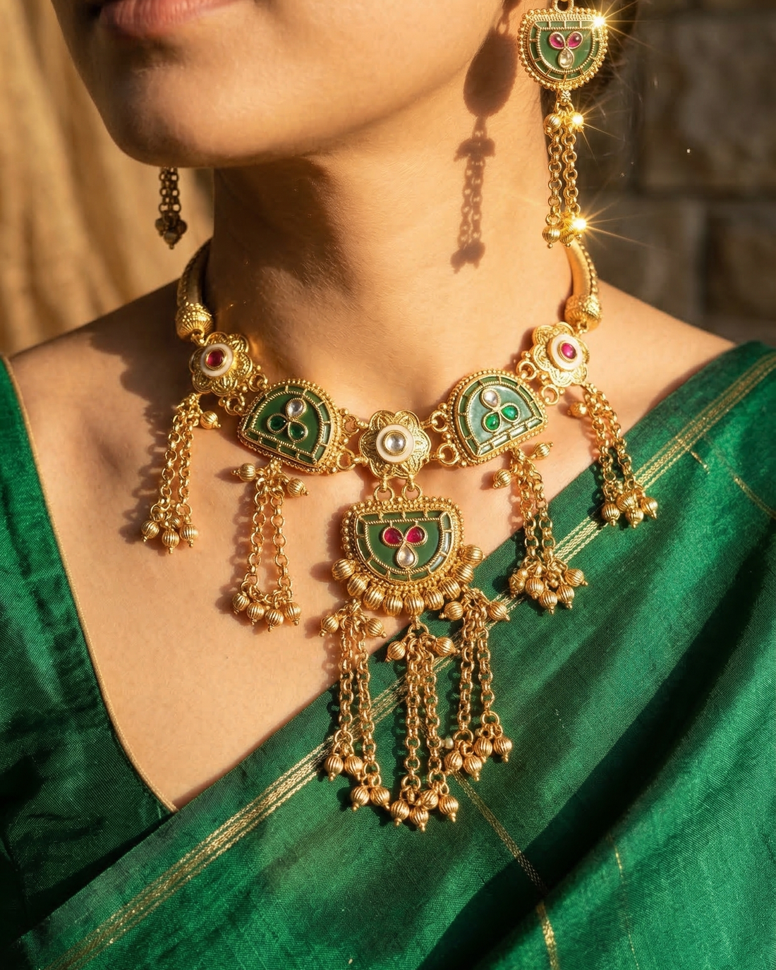 Gulnaar Tassel Necklace (Light Green)