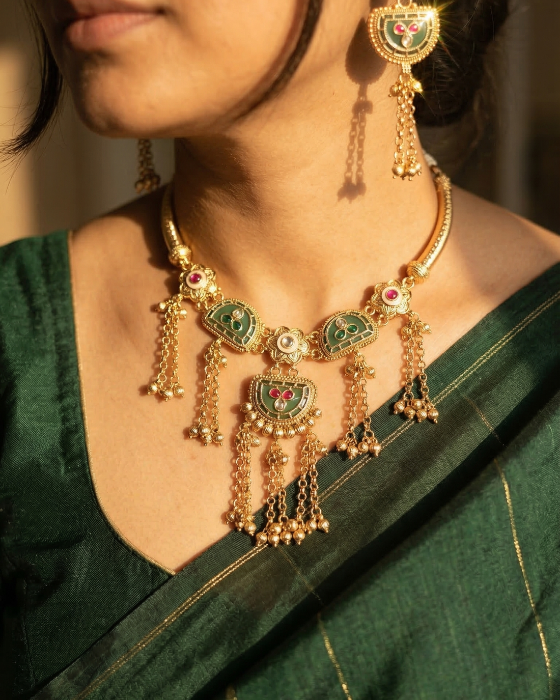 Gulnaar Tassel Necklace (Light Green)