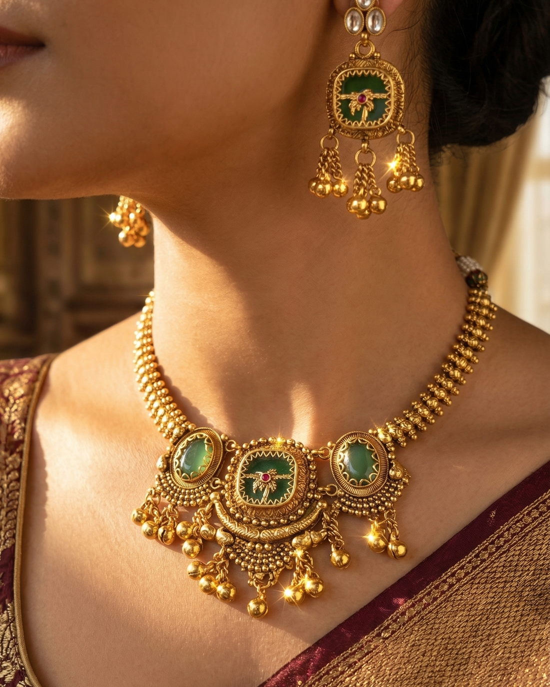 Palm Dune Necklace Set (Light Green)