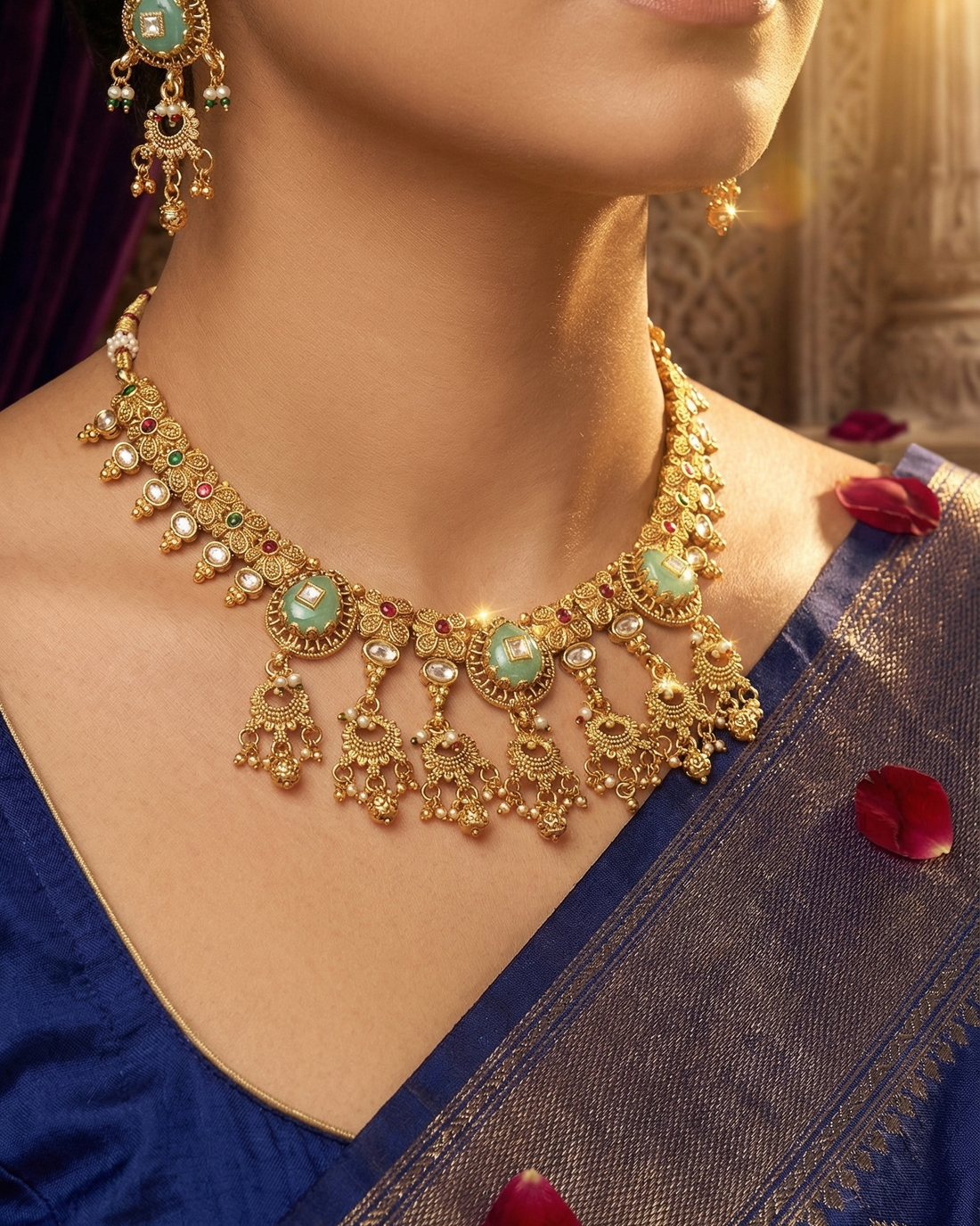 Mrinalini Necklace Set (Green)