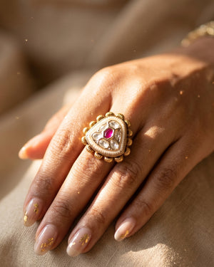 Trikon Kundan Ring - Ruby